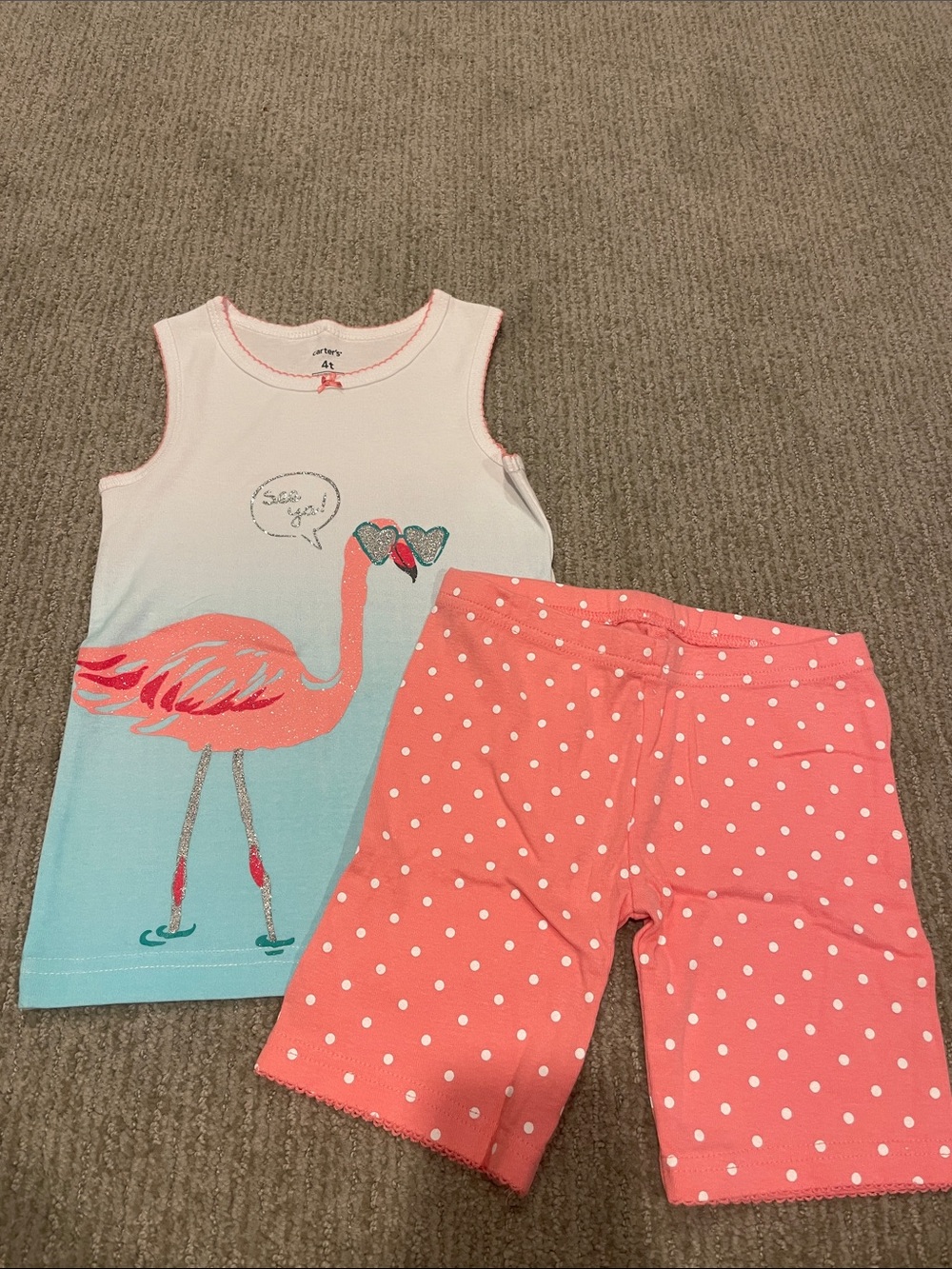 Carter's Coral Flamingo Tank & Polka Dot Shorts Pajama Set